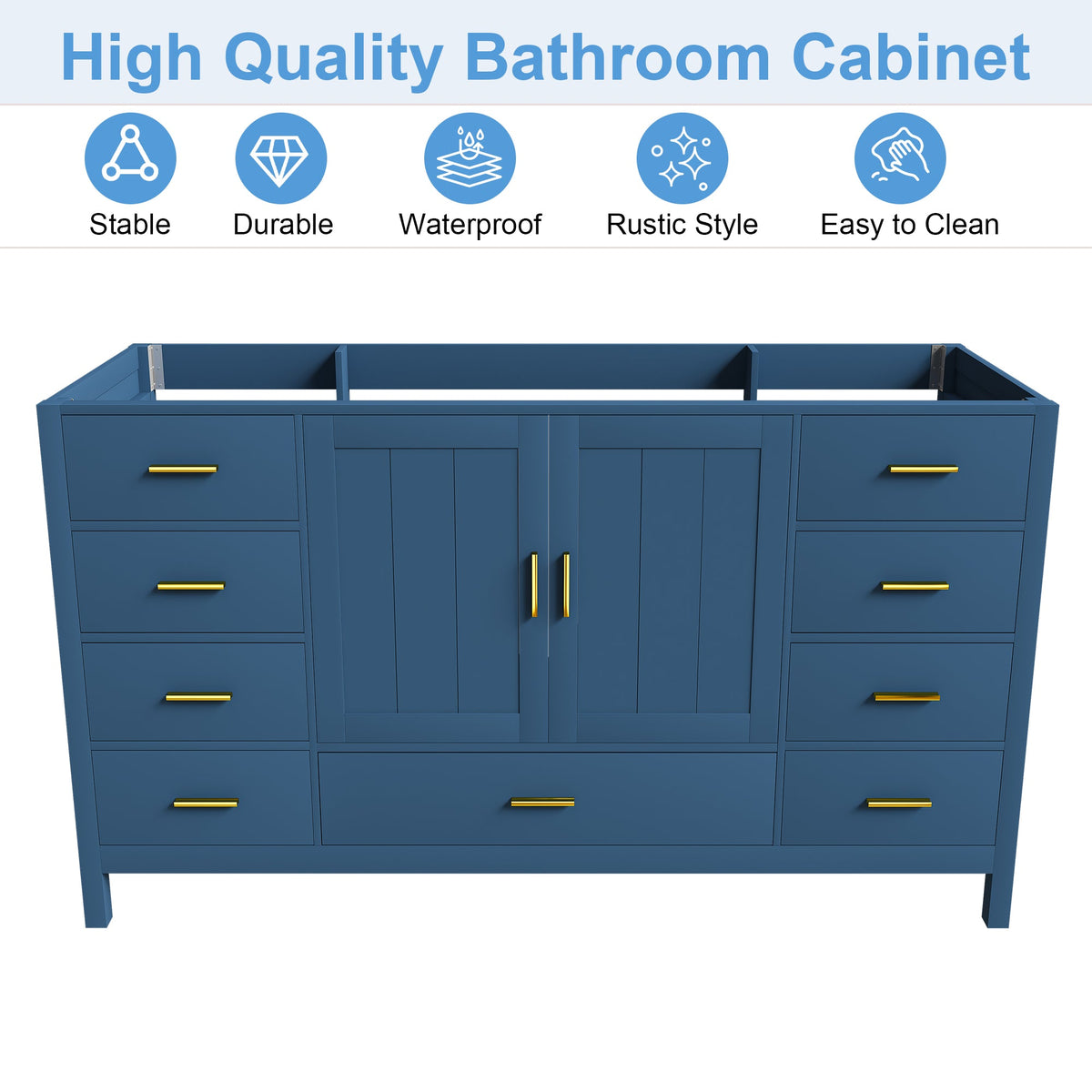 60" Bathroom Vanity Base Cabinet with 2 Soft-Close Double Doors, photo 8 of 10