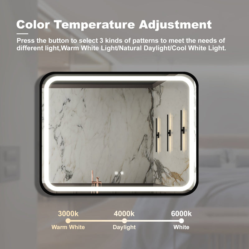 40X32 inch Bathroom Led Classy Vanity Mirror with High Lumen,Black metal frame,Dimmable Touch,Wall Switch Control, Anti-Fog, CRI 95 Adjustable 3000K-4500K-6000K, IP54 Waterproof Energy savin