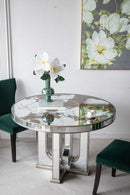 Round Dining Table With Elegant Floral Design And Mirrored - Silver Multi by HouseOfZazla