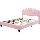 2-Pieces Bedroom Sets Full Size Flower-Shaped Upholstered LED Platform Bed with Storage Ottoman-Sherpa Fabric, Pink