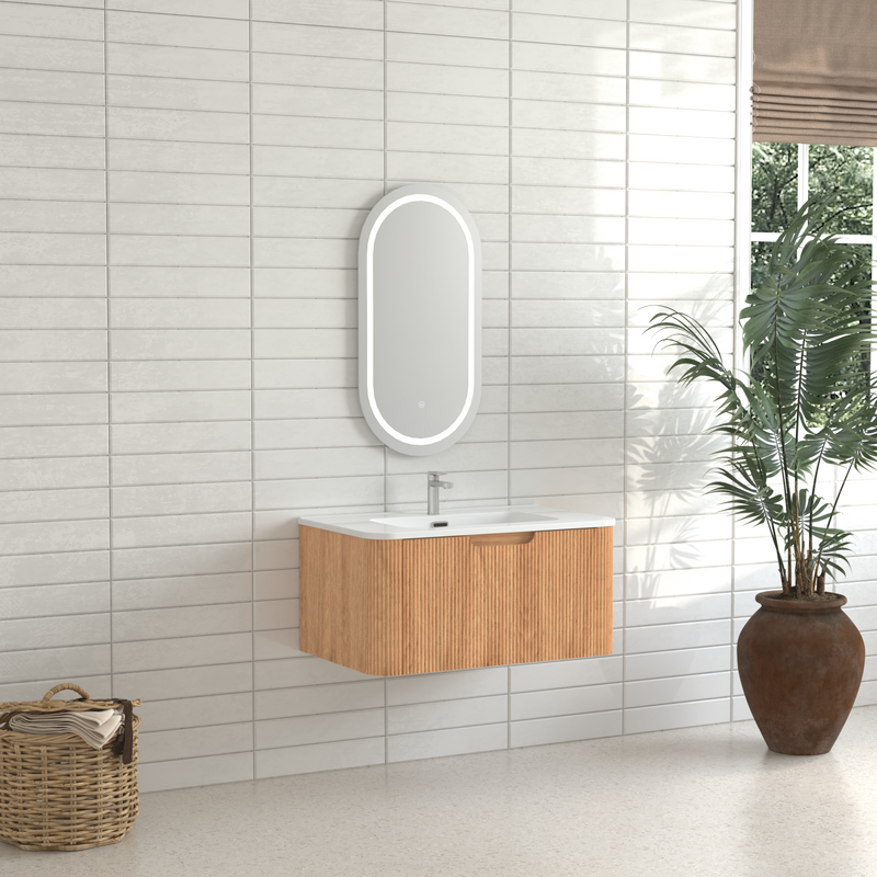 30-Inch Wall-Mounted Floating Solid Wood Bathroom Vanity, photo 7 of 10