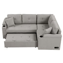 87.4" L-shape Sofa Bed Pull-out Sleeper Sofa with Wheels, USB Ports, Power Sockets for Living Room, Grey
