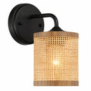 Reef - Single Lights Wall Sconce With Natural Shade Rustic Wicker Wall Light - Black / Rattan by HouseOfZazla