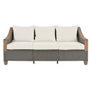 4-Piece Rattan Outdoor Conversation Sofa Set with Wooden Coffee Table and Cushions Seating 5 People for Patio, Garden and Backyard (Grey)