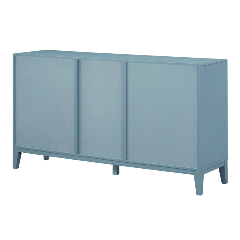 6-drawer and 2-Cabinet Retro Sideboard with Extra Large Storage Space, with Gold Handles and Solid Wood Legs, for Kitchen and Living Room (Antique Blue)
