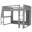 Gaming Loft Bed With Desk, Multi Storage Shelves, LED Lighting, And Hanging Clothes Rack by HouseOfZazla
