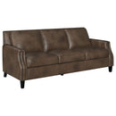 Gunderson - Upholstered Recessed Sofa In Sugar Leather With Tapered Legs - Brown by HouseOfZazla