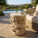 Beige Round Faux Stacked Stone MGO Side Table