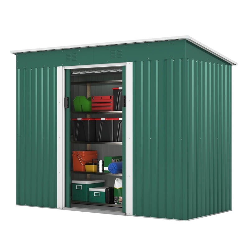 4.2 x 9.1 Ft Outdoor Storage Shed, Metal Tool Shed with Lockable Doors Vents, Utility Garden Shed for Patio Lawn Backyard, Green