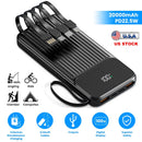 PD22.5W Fast Charger 20000mAh Fast Charging Power Bank Portable Charger with 4 Inbuilt Cables Digital Display Handle Fit For IOSPhone 15/14 Android An