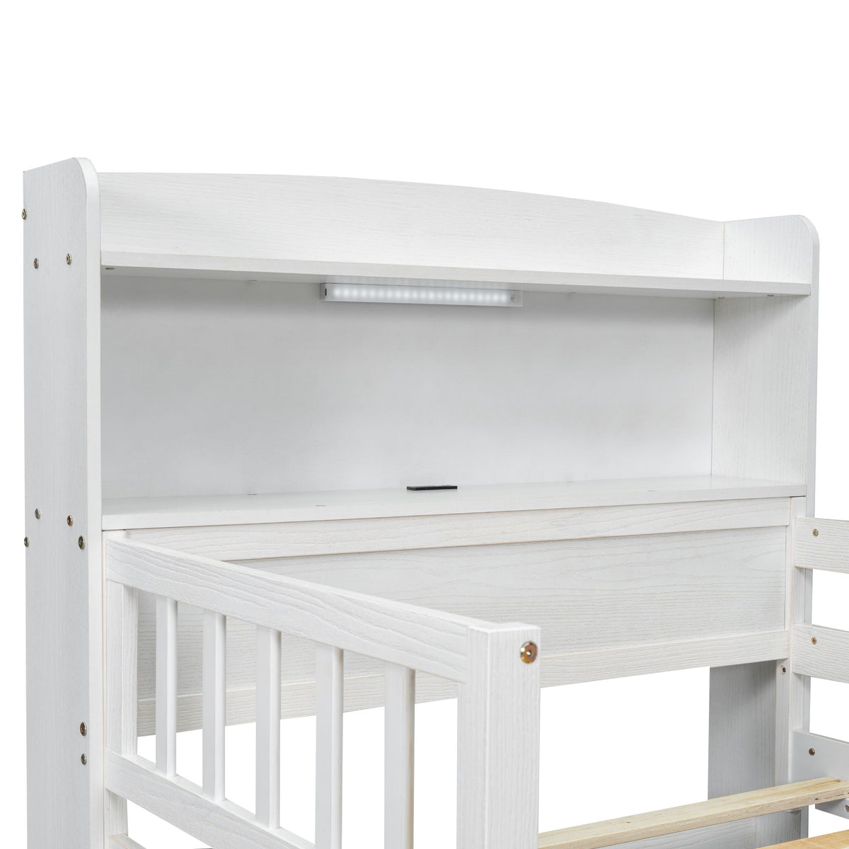 Platform Bed With LED Light, Multi Functional Headboard, Guardrail And 2 Drawers, photo 9 of 28