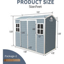 8x4ft Resin Outdoor Storage Shed with Two-Window and Double-Door,Plastic Shed with Floor for Gargen,Patio,Yard,Lawn,Grey