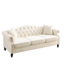 79" Chesterfield Sofa Beige Velvet for Living Room, 3 Seater Sofa Tufted Couch with Rolled Arms and Nailhead for Living Room, Bedroom, Office, Apartment, two pillows
