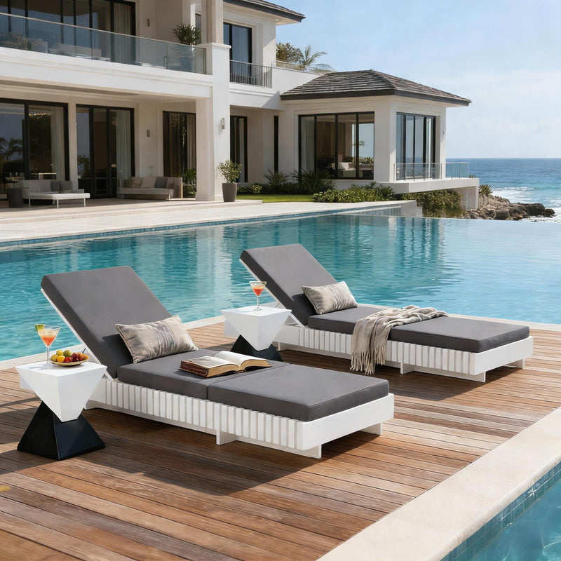 White Acacia Solid Wood Outdoor Chaise Lounge, photo 6 of 10
