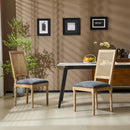French Country Dining Chair With Rectangular Cane Backrest And Smooth Upholstered Seating