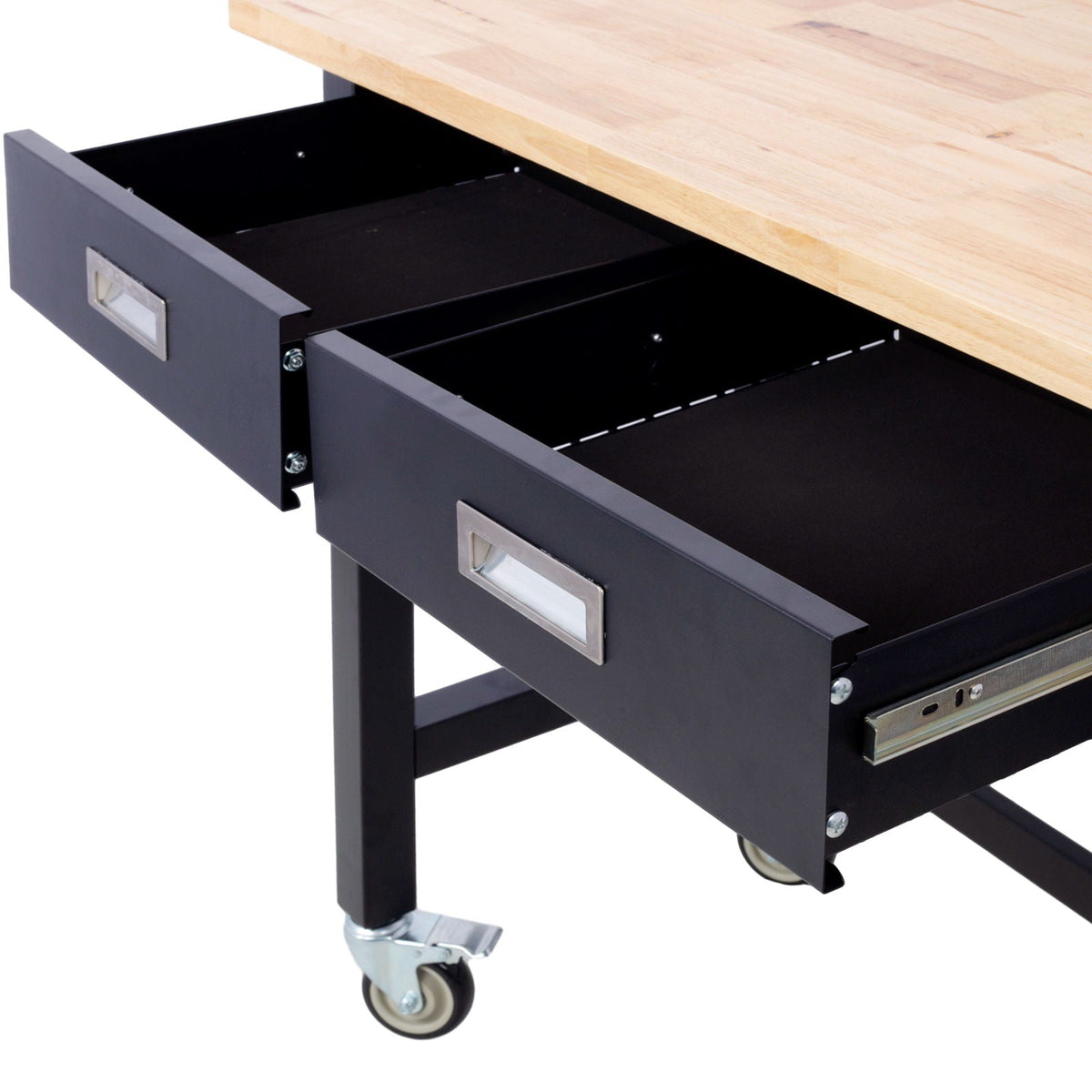 Work Bench, Workbench With Drawer Storage, Heavy Duty Bamboo Wood Work Table With Wheels For Garage Home Office, photo 7 of 23