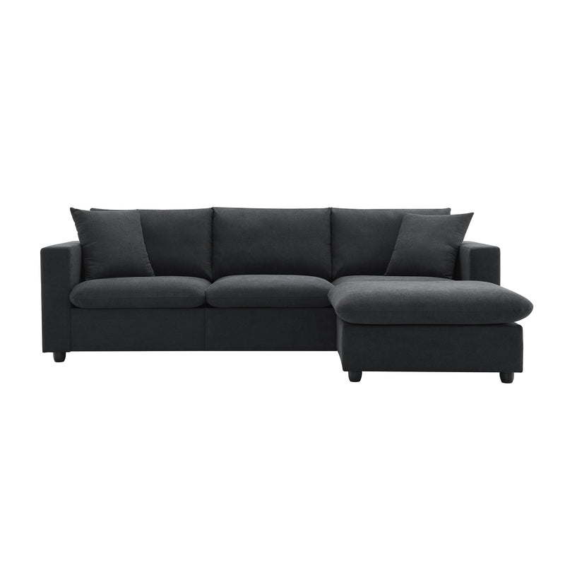 Walker Edison | Chenille Black Modern L-shape Sectional Sofa Ottoman