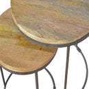 Round Stool Table With Iron Base (Set of 2) - Brown / Black by Unique Piece Furniture