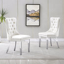 Gorgeous White Velvet Dining Chairs with Silver Mirrored Finish Legs - Set of 2, 19.7'L x 24'D x 36.2'H, Luxurious Dining Room Statement