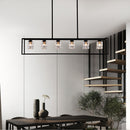 6 Light Farmhouse Chandelier, Modern Industrial Linear Rectangular Crystal Pendant Light Cage Chandelier For Dining Room, Kitchen Island, Bar, Long Table, G9*6 Bulbs Included - Matte Black by HouseOfZazla
