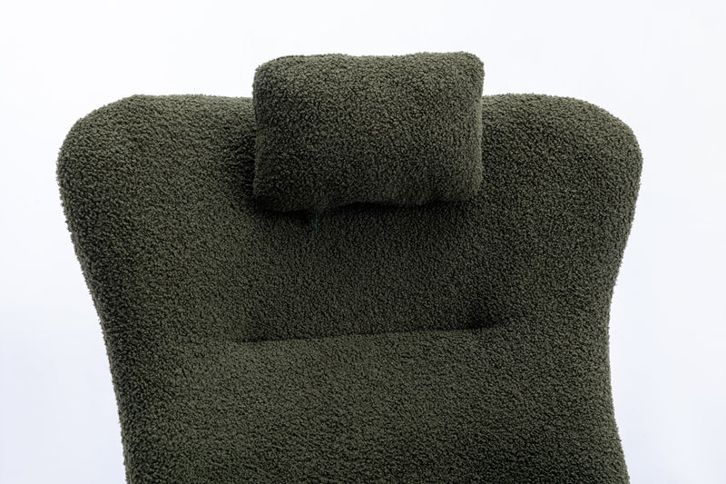 35.5 inch Rocking Chair, Soft Teddy Velvet Fabric Rocking Chair for Nursery, Comfy Wingback Glider Rocker with Safe Solid Wood Base for Living Room Bedroom Balcony (dark green)