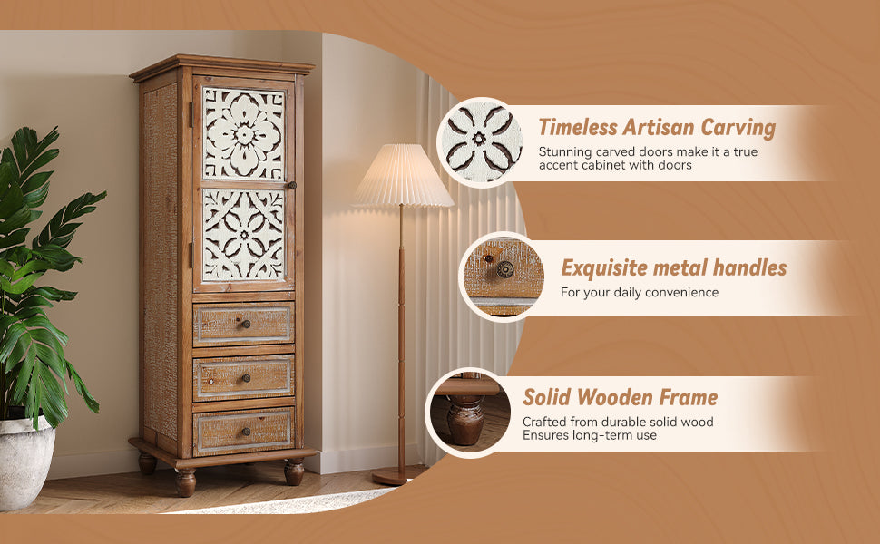 Rustic Wooden Storage Cabinet with Decorative Cutout Door & 3 Drawers, photo 10 of 10