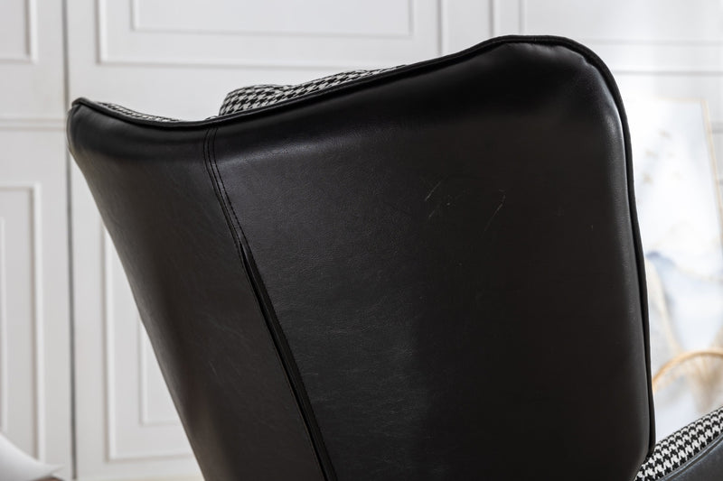 35.5 inch Rocking Chair with Footrest, Soft Houndstooth Fabric Leather Fabric Rocking Chair for Nursery, Comfy Wingback Glider Rocker with Safe Solid Wood Base for Living Room Bedroom Balcony (black)