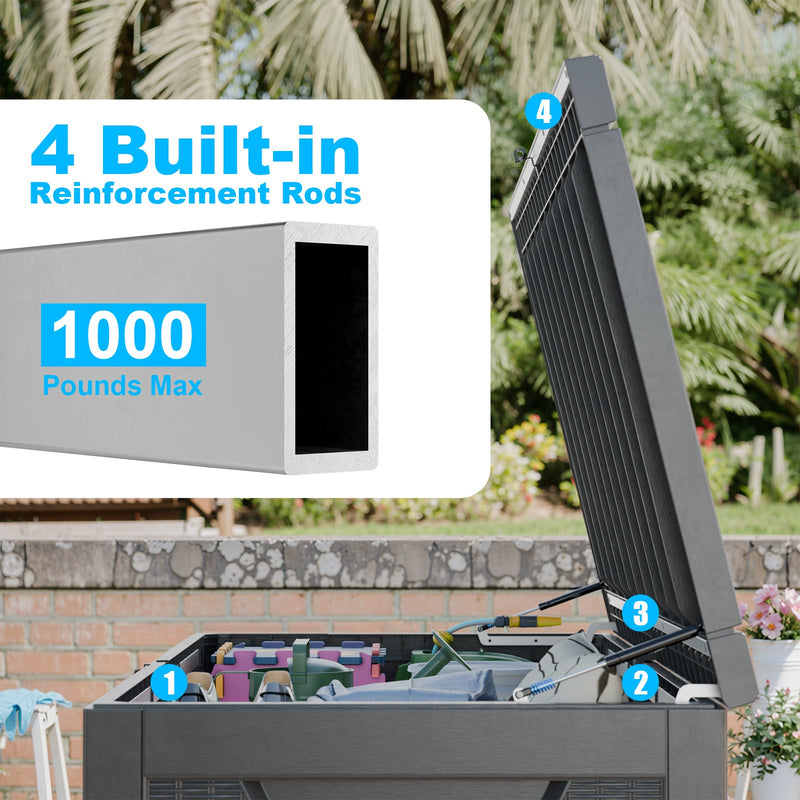 260 Gallon Deck Box, Waterproof Resin Large Outdoor Storgae Box for Patio Furniture, Patio Cushions, Gardening Tools, Pool and Sports Supplies, Lockable (Black)