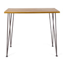 Outdoor Bar Table With Wood Tabletop And Iron Hairpin Legs - Black / Teak