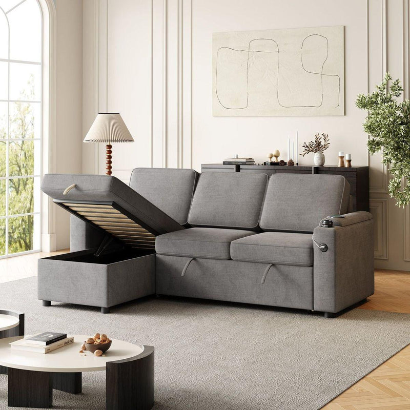 85.8" Sleeper Sofa, Sofa Bed - 2 in 1 Pull Out Sofa Bed with Storage Sofa, Sofa Sleeper with Pull Out Bed with Charging Port