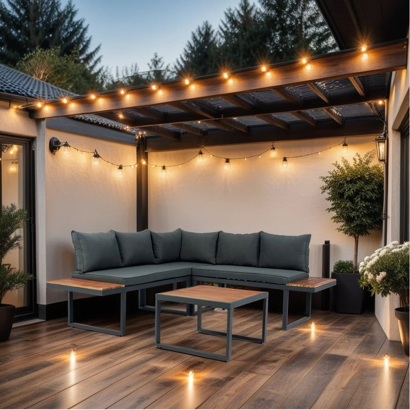 Walker Edison | Steel 4 Piece L-Shaped Patio Sectional Sofa Set