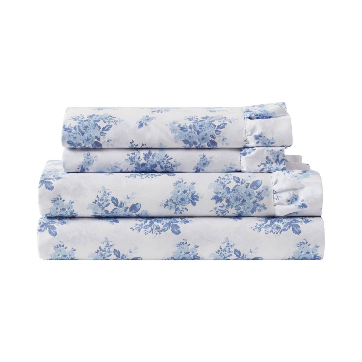 4-Piece King Microfiber Sheet Set with Ruffled Hem, Blue Floral, photo 2 of 10