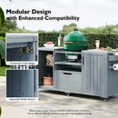 K&K 66.5' Outdoor Kitchen Island for Big Green Egg Grills, Solid Wood Outdoor Grill Cart for Tabletop Grill with Stainless Steel Top, Drawer, Compatible with Large Big Green Egg, Kamado Joe- Grey Blue by Montret