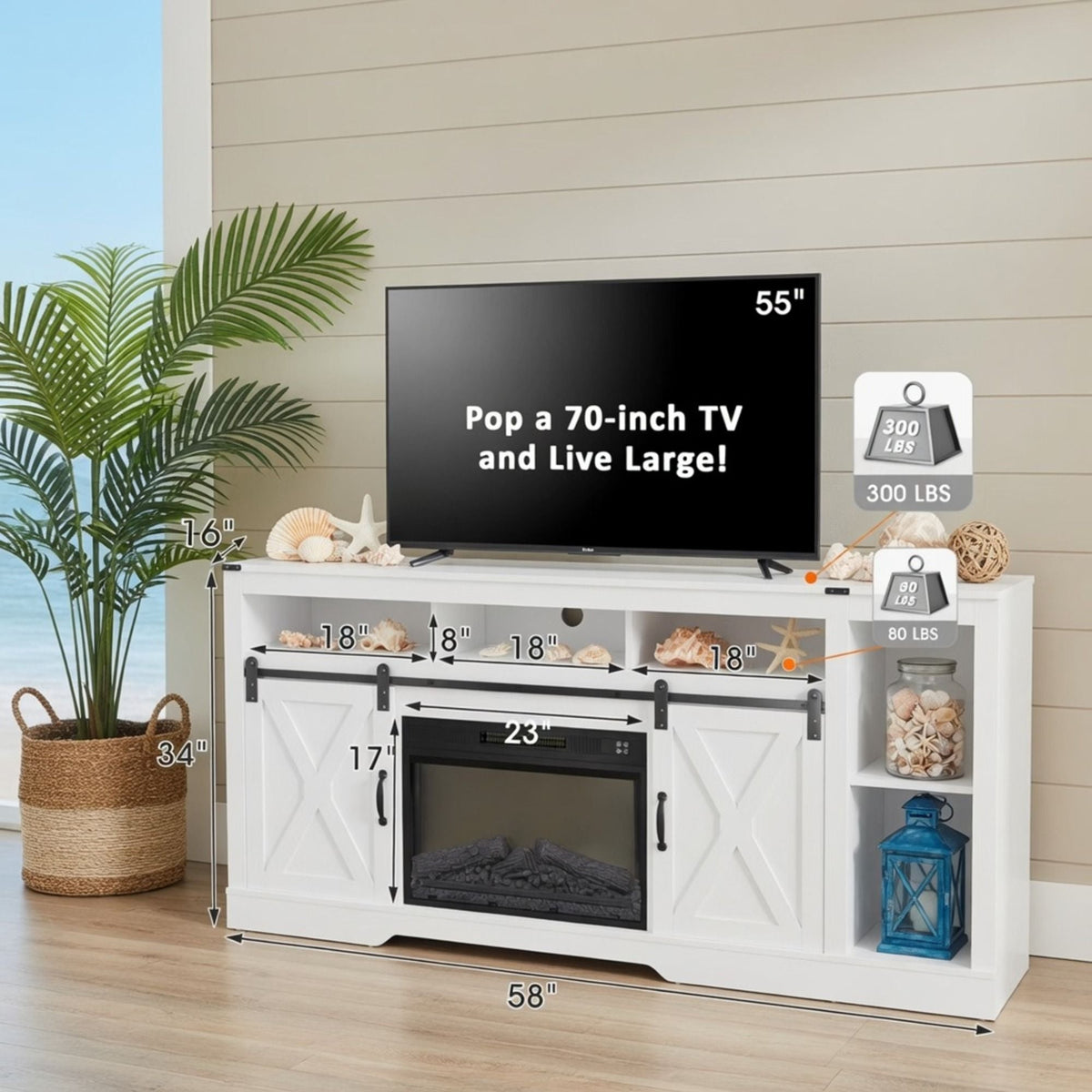 Farmhouse TV Stand With Sliding Barn Doors & Adjustable Storage, photo 17 of 40