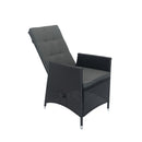 7 Piece Outdoor Patio Wicker Dining Set Patio With Adjustable Backrest Black Wicker + Dark Grey Cushion