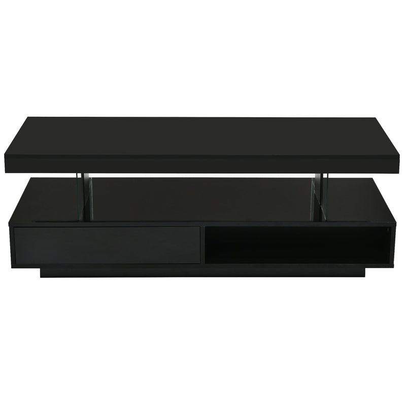LED Coffee Table with Storage, Modern Center Table with 2 Drawers and Display Shelves, Accent Furniture with LED Lights for Living Room,Black