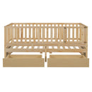 Daybed With Fence Guardrails And 2 Drawers, Split Into Independent Floor Bed & Daybed