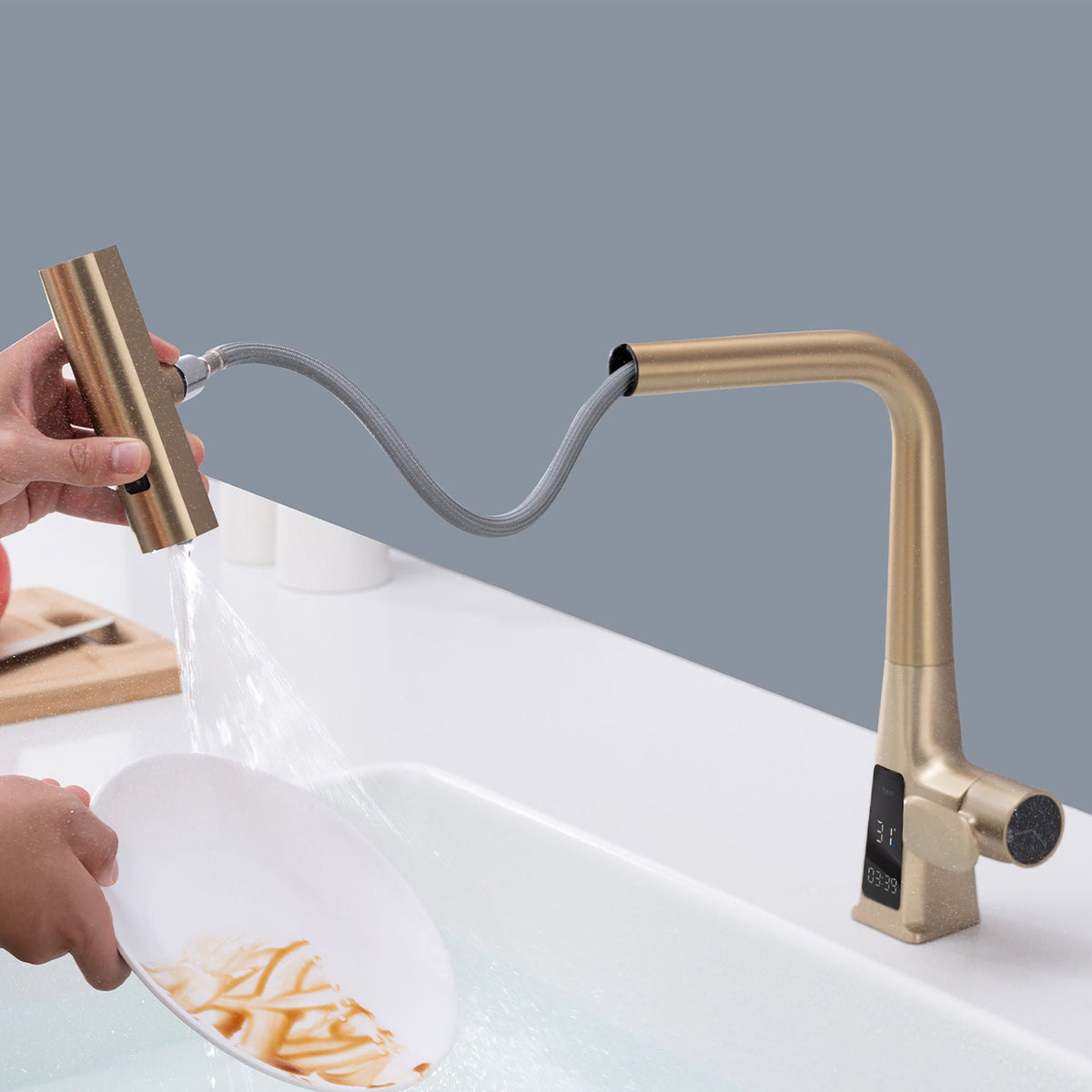Waterfall Kitchen Faucet With Temperature Display And Pull Down Sprayer, photo 7 of 16