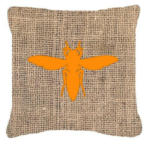 Yellow Jacket Burlap and Orange   Canvas Fabric Decorative Pillow BB1053