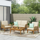 Hueber Outdoor and Rope 4 Seater Chat Set with Cushions - Teak