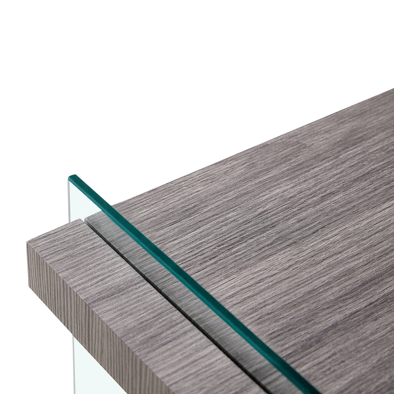 17.72" Sleek and Sturdy Tempered Glass Leg Side Table with Dual MDF Shelves, Modern nightstand end table for living roon, bedroom, transparent/brown