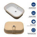 Undermount Bathroom Sink 22" X 15.25" With Overflow Sleek, High Temperature Fired, Stain Resistant, Smooth Polished Surface - White