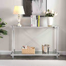 43.31" Chrome Glass Sofa Table, Acrylic Side Table, Console Table for Living Room& Bedroom