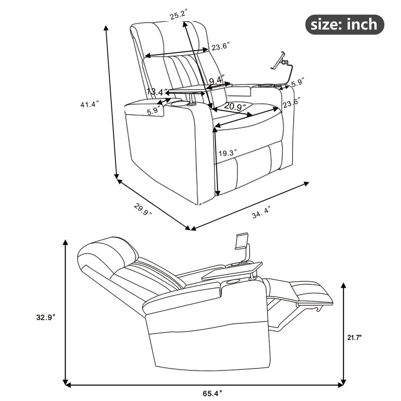 270 Power Swivel Recliner,Home Theater Seating With Hidden Arm Storage and LED Light Strip,Cup Holder,360 Swivel Tray Table,and Cell Phone Holder,Soft Living Room Chair,Grey