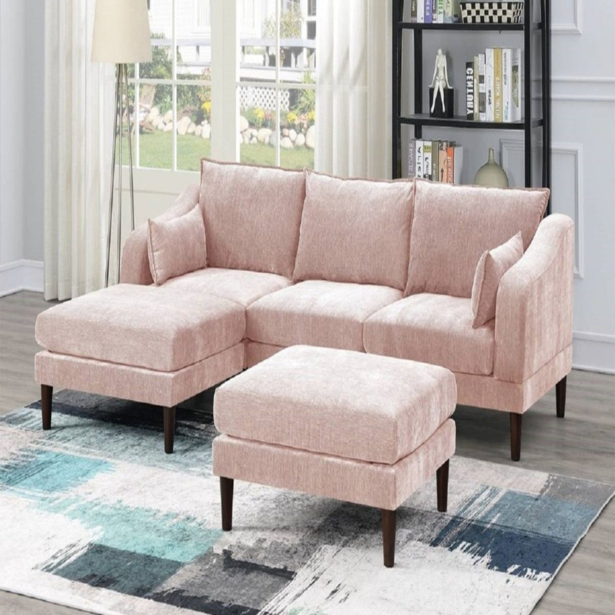 Modular L-Sectional Set With Ottomans - Pink, photo 4 of 11