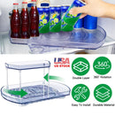 2 Tier Turntable Organizer Rectangular Refrigerator Spinner Storage Rack with 360¡ Rotatable Slide Rail for Kitchen Cabinet Countertop
