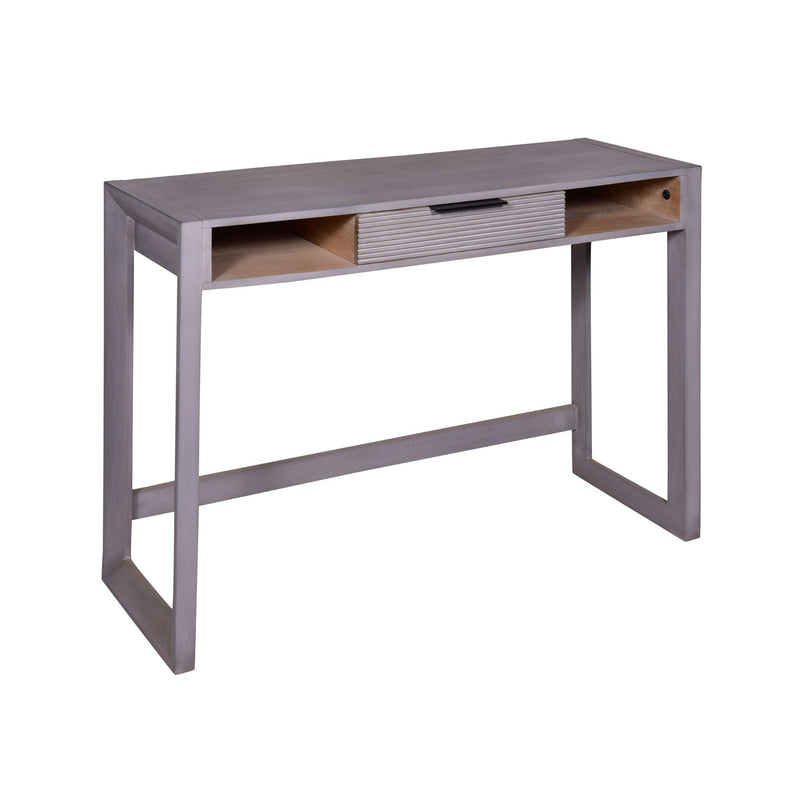 44 Inch Minimalist Single Drawer, Mago Wood, Entryway Console Table Desk, Textured Groove Lines, Gray