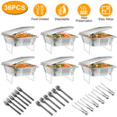 36Pcs Disposable Chafing Dish Buffet Set Food Warmers For Party Buffet Server Catering Supplies With Covers Utensils Half Size Food Pans For Parties E
