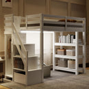 Loft Bed With 4 Layer Shelves, Storage Staircase, Small Wardrobe And LED Light by Unique Piece Furniture