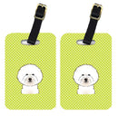 Checkerboard Lime Green Bichon Frise Luggage Tag